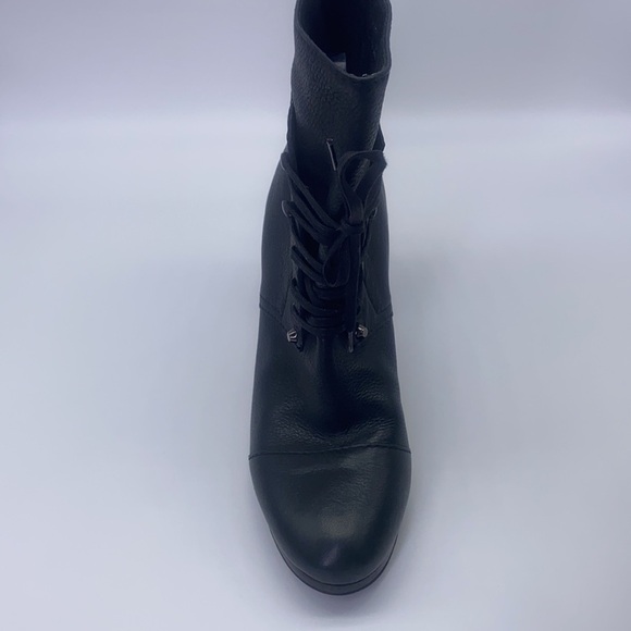 J Crew - Cognac Black Leather Lace Up Heel Booties Size 9.5 - Picture 2 of 13